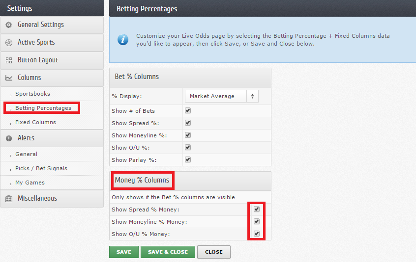 public betting percentages