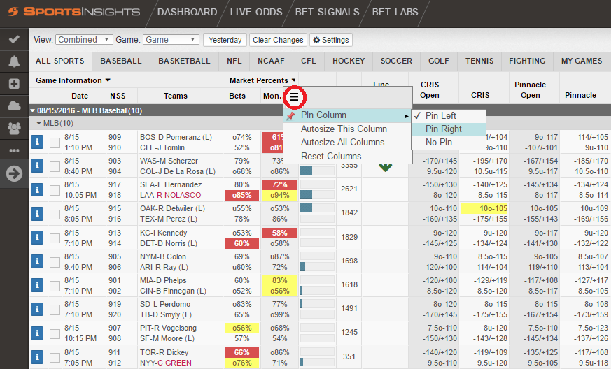 sports insights betting percentages