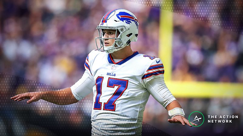 Buffalo Bills quarterback Josh Allen (17) during a game between the Minnesota Vikings and Buffalo Bills at U.S. Bank Stadium.