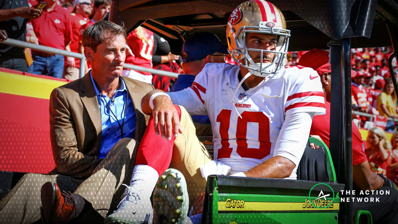 The San Francisco 49ers have moved from 4.5-point to 10.5-point underdogs against the Los Angeles Chargers following quarterback Jimmy Garoppolo's season-ending ACL injury.