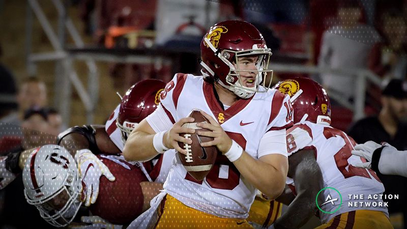 Southern California Trojans quarterback JT Daniels (18) throws a pass against Stanford Cardinal in the second half at Stanford Stadium.