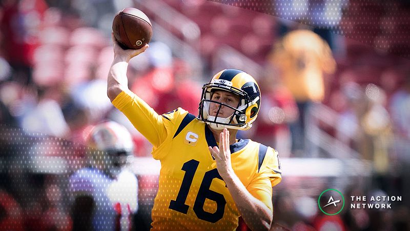 Los Angeles Rams quarterback Jared Goff (16) warms up before the game against the San Francisco 49ers at Levi's Stadium.