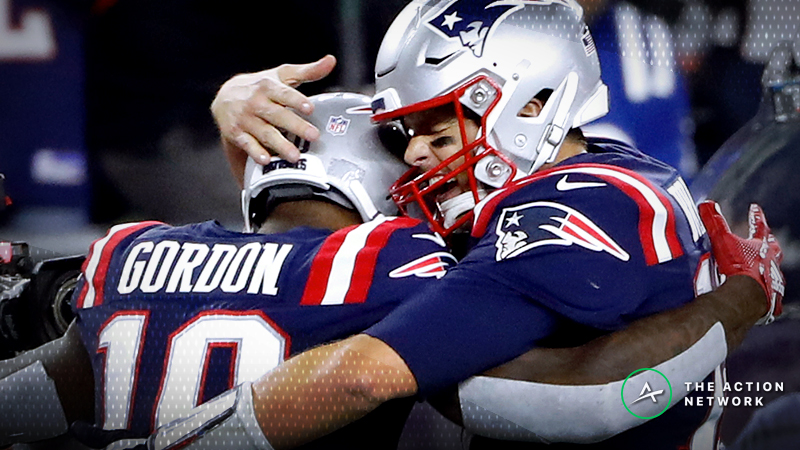 ew England Patriots quarterback Tom Brady (12) and wide receiver Josh Gordon (10)