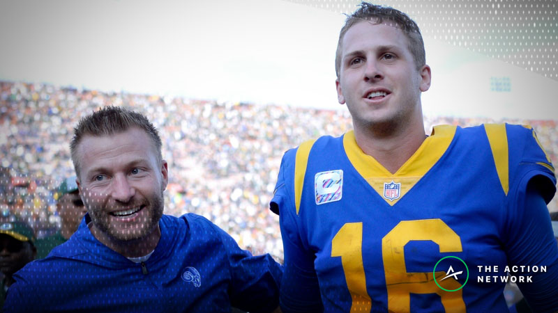 Los Angeles Rams quarterback Jared Goff (16) and head coach Sean McVay